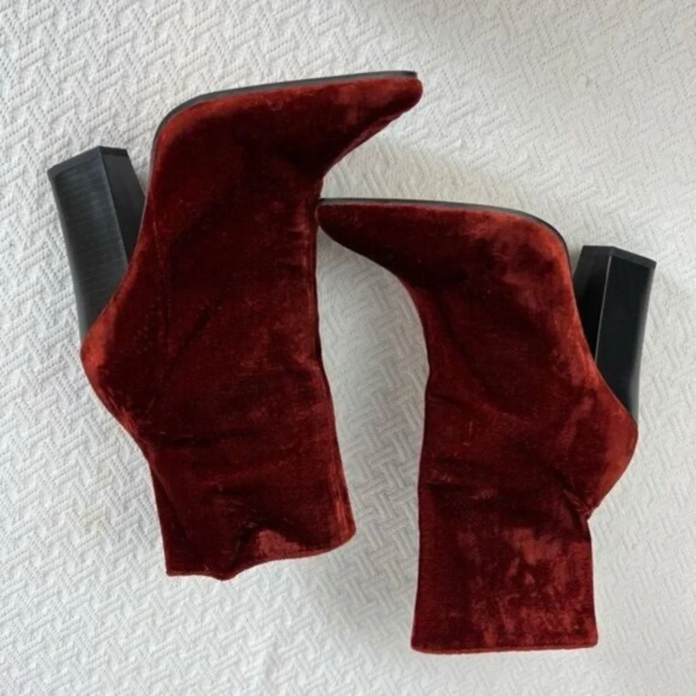Zara Basic Womens EU 39 US 9 Red Orange Velvet Pump Heeled Booties Boots Cowboy - Picture 9 of 13